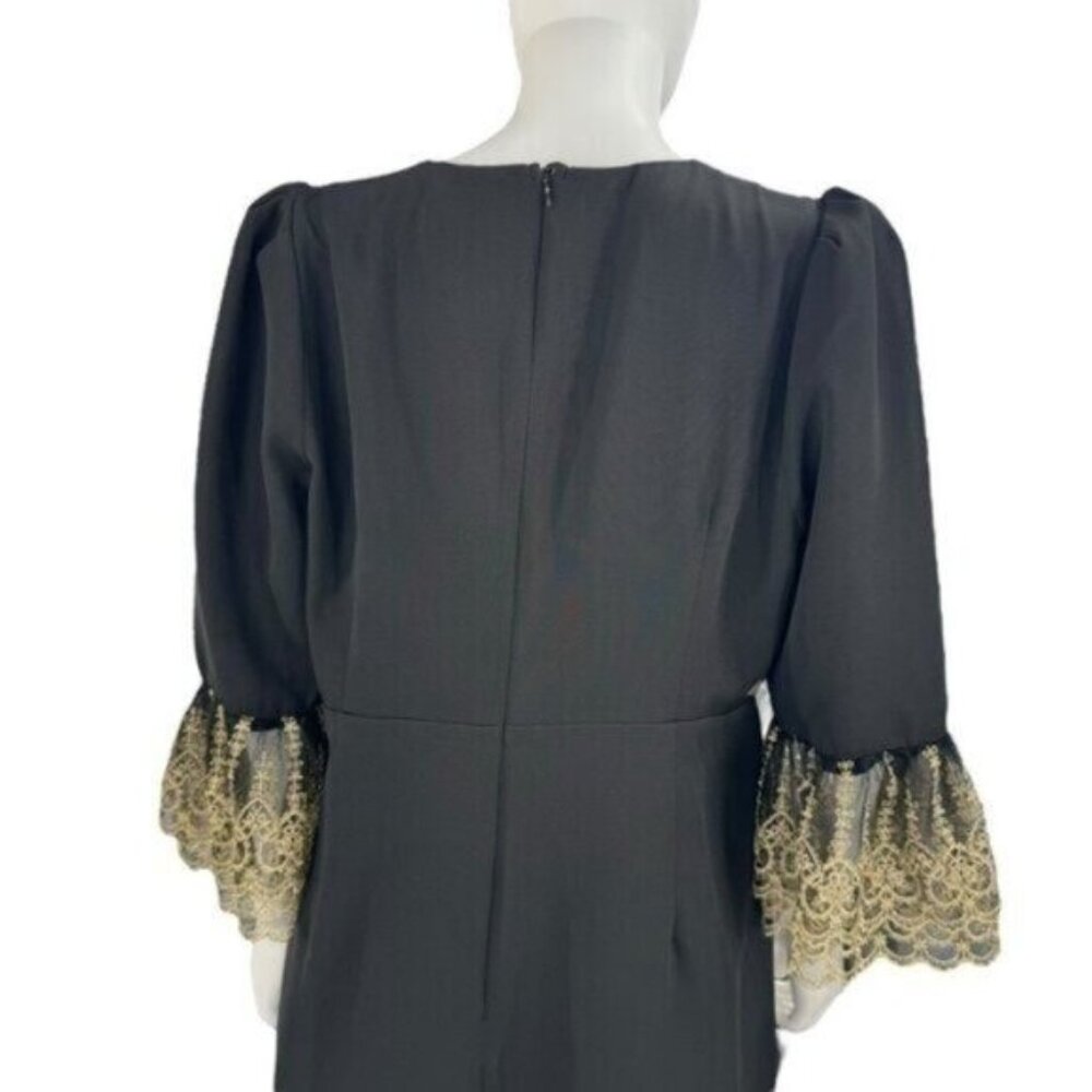 Pomander Place NEW Black Lillith Gold Lace Formal Maxi Dress Size L - Picture 10 of 12